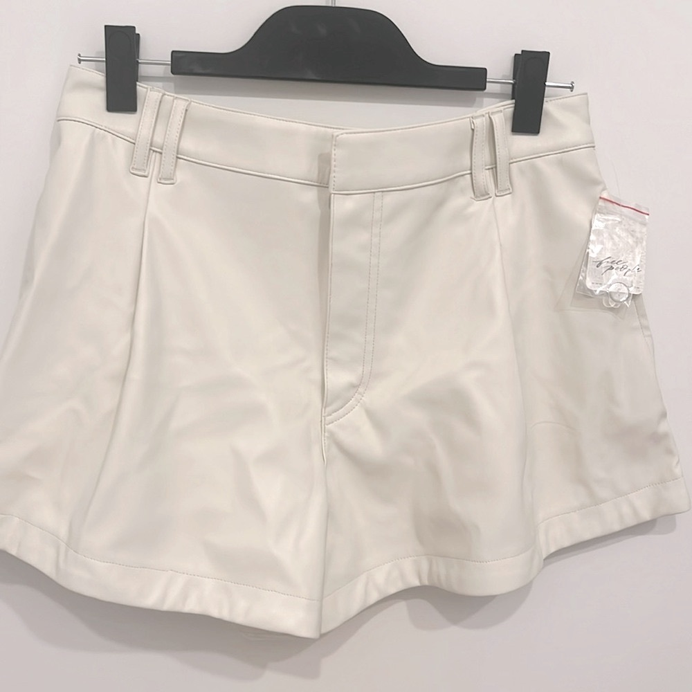 Free People High Waisted White Vegan Leather Pleated Shorts